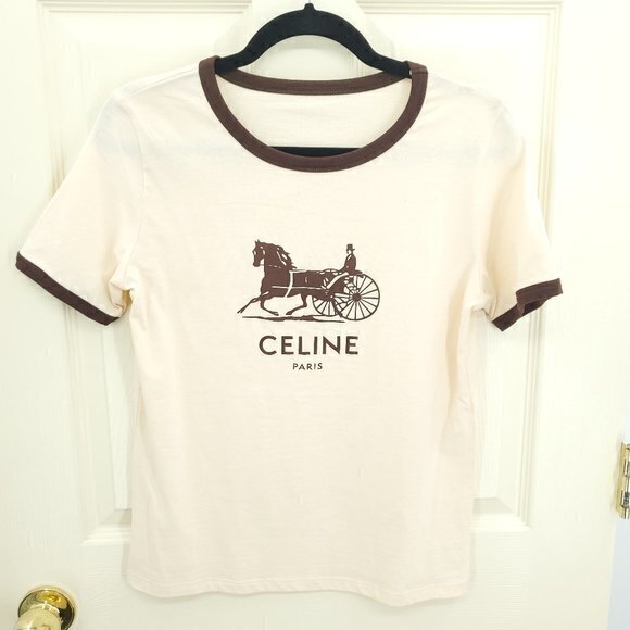 Celine Paris Cream and Brown Short Sleeve Tee - Picture 1 of 14